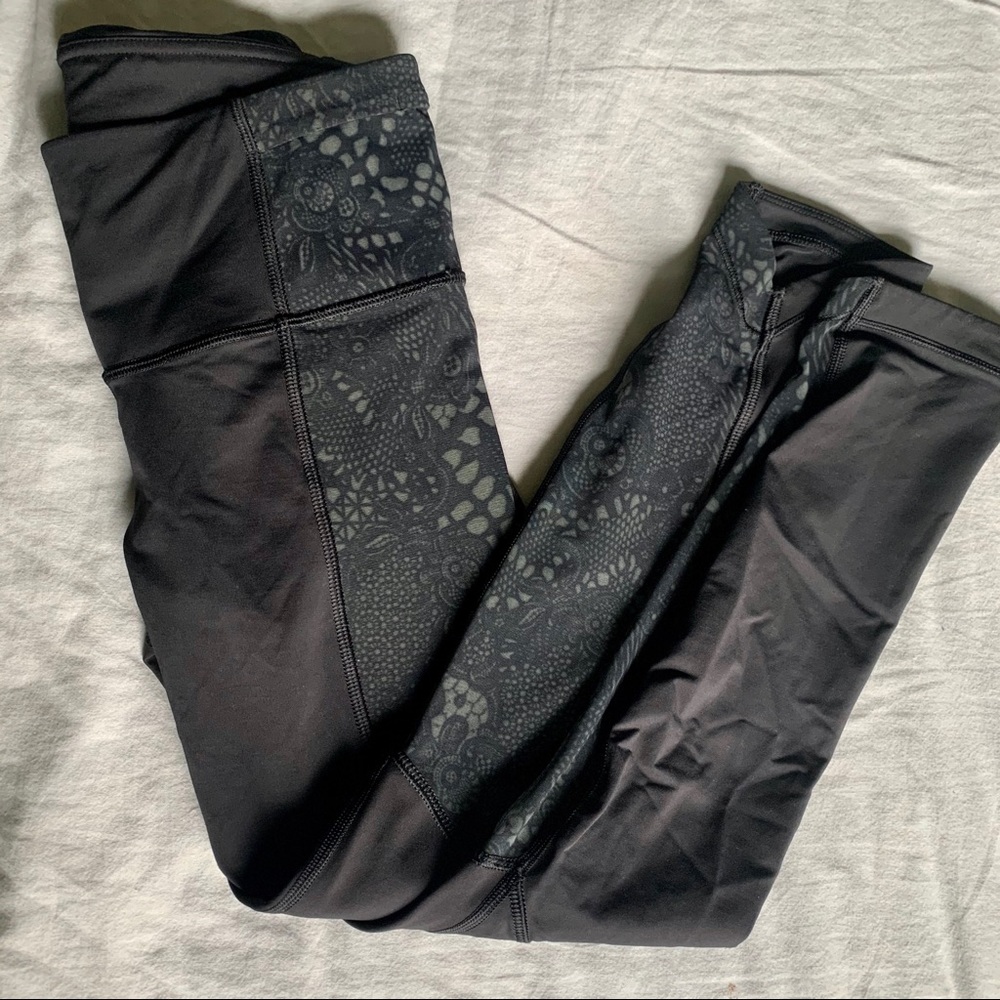 Full length Lululemon leggings with mesh detail